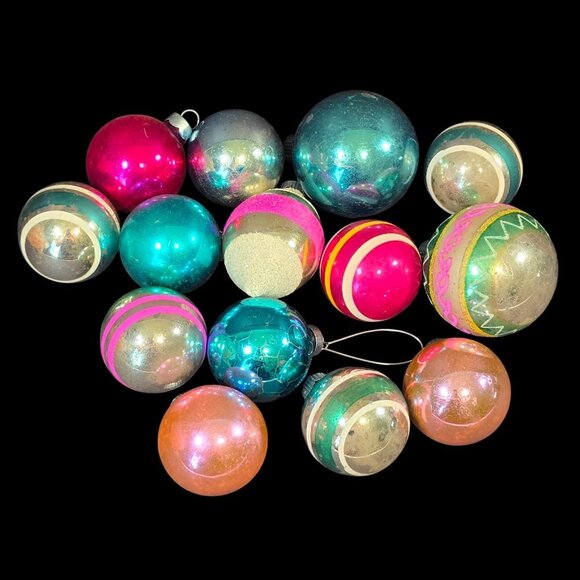 Shiny Brite Other - Vintage Shiny Brite Glass Christmas Ornaments Lot of 14 Mixed Colors Pattern